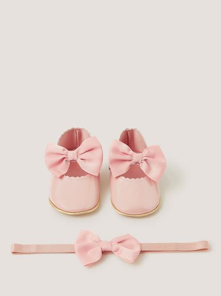 Monsoon Baby Bow Booties & Headband Set, Pink, Pink