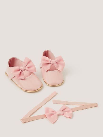 Monsoon Baby Bow Booties & Headband Set, Pink - view 2, Pink