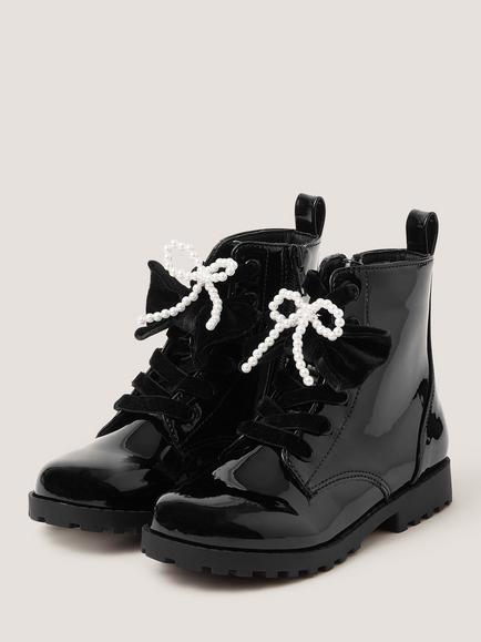 Monsoon Kids' Lace Up Boots, Black - view 2, Black