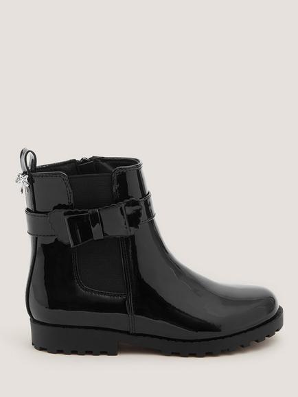 Monsoon Kids' Patent Bow Charm Chelsea Boots, Black, Black