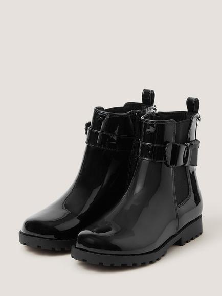 Monsoon Kids' Patent Bow Charm Chelsea Boots, Black - view 2, Black