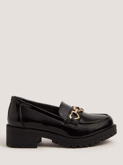 Monsoon Kids' Heart Charm Heeled Loafers, Black, Black
