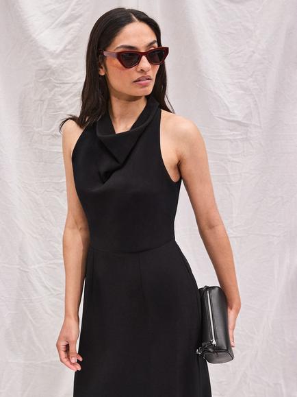 Ro&Zo Cowl Neck A-Line Midi Dress, Black - view 2, Black
