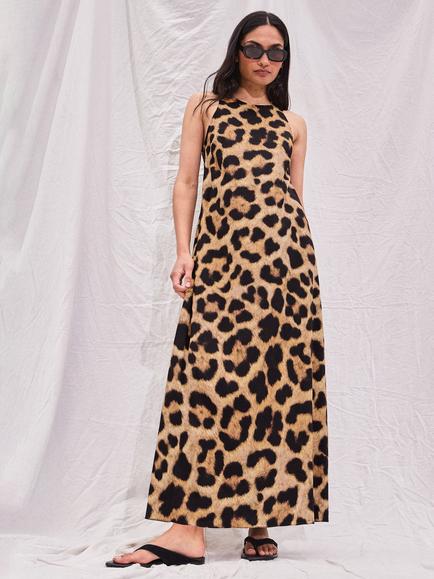 Ro&Zo Leopard Print Sleeveless A-Line Midi Dress, Brown, Brown