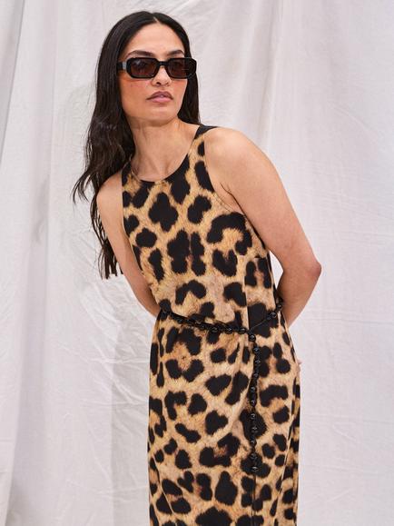 Ro&Zo Leopard Print Sleeveless A-Line Midi Dress, Brown - view 2, Brown