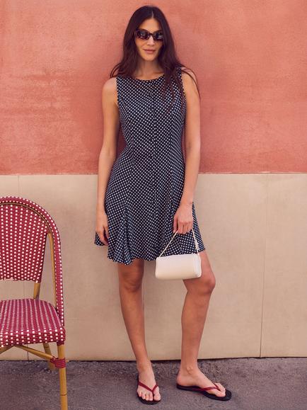 Ro&Zo Polka Dot Godet Mini Dress, Blue, Blue