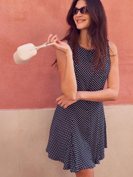 Ro&Zo Polka Dot Godet Mini Dress, Blue - view 2, Blue