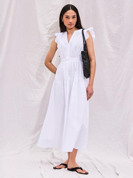 Ro&Zo Petite Cotton Frill Sleeveless Maxi Dress, White, White