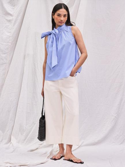 Ro&Zo Stripe Bow Detail Blouse, Blue - view 2, Blue