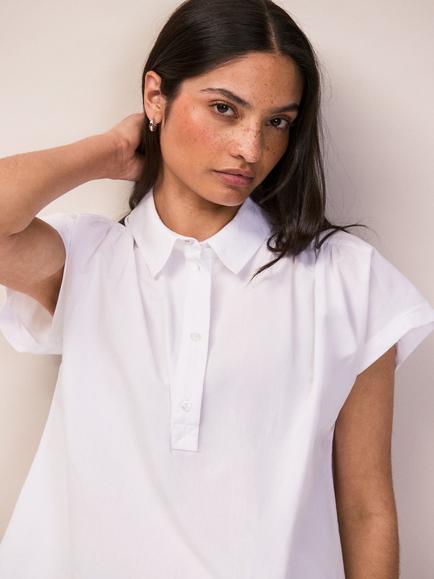 Ro&Zo Cotton Poplin Short Sleeve Shirt, White, White
