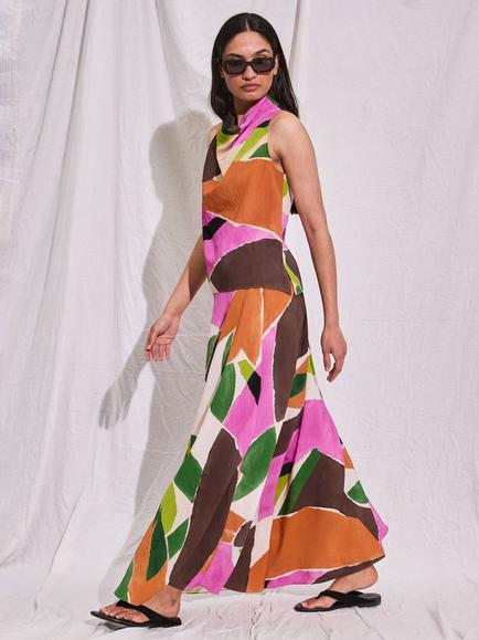 Ro&Zo Multi Abstract Geo A-Line Skirt, Multi, Multi