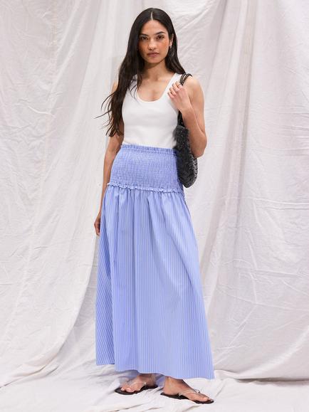 Ro&Zo Petite Stripe Shirred Maxi Skirt, Blue, Blue