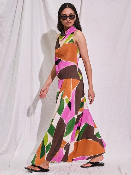 Ro&Zo Petite Abstract A-Line Maxi Skirt, Multi, Multi