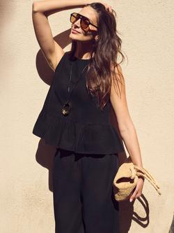 Ro&Zo Sleeveless Cotton Peplum Top, Black, Black
