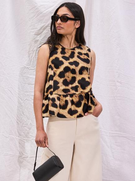 Ro&Zo Leopard Print Cotton Sleeveless Top, Brown, Brown