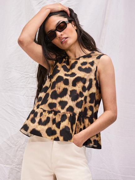 Ro&Zo Leopard Print Cotton Sleeveless Top, Brown - view 2, Brown