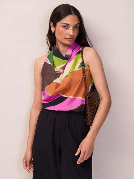 Ro&Zo Abstract Geo Sleeveless Halterneck Top, Multi, Multi