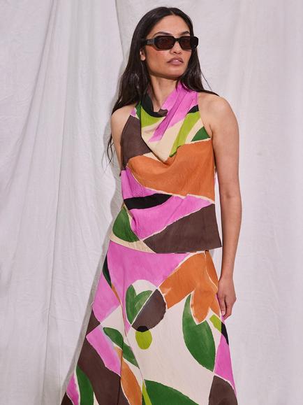 Ro&Zo Abstract Geo Sleeveless Halterneck Top, Multi - view 2, Multi