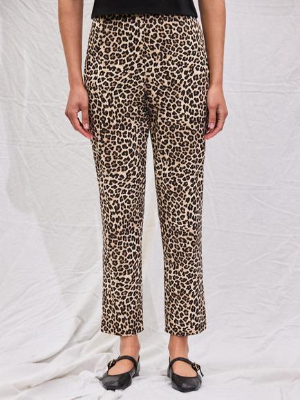Ro&Zo Cotton Rich Leopard Print Slim Fit Trousers, Brown - view 2, Brown