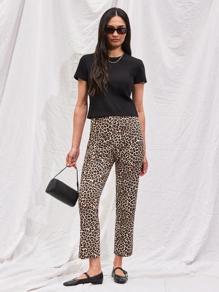 Ro&Zo Petite Leopard Print Slim Capri Trousers, Brown, Brown