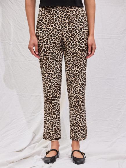 Ro&Zo Petite Leopard Print Slim Capri Trousers, Brown - view 2, Brown