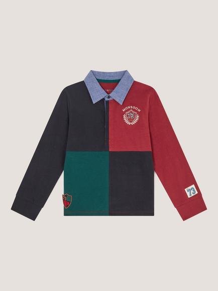 Monsoon Kids' Harlequin Colour-Block Polo Shirt, Multi - view 2, Multi