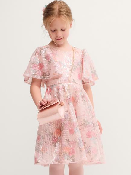 Monsoon Kids' Fern Floral Sequin Dress, Multi, Multi
