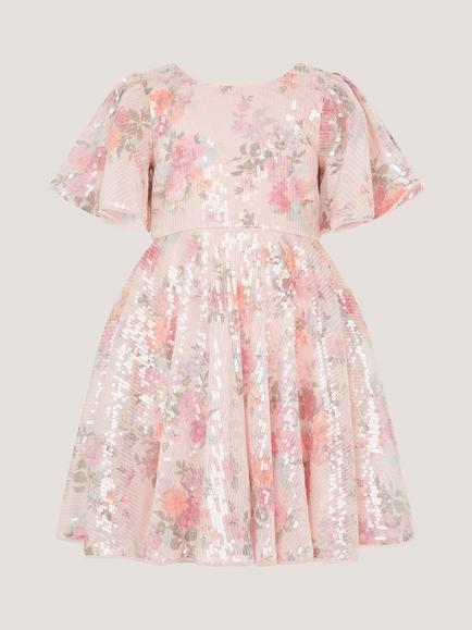 Monsoon Kids' Fern Floral Sequin Dress, Multi - view 2, Multi