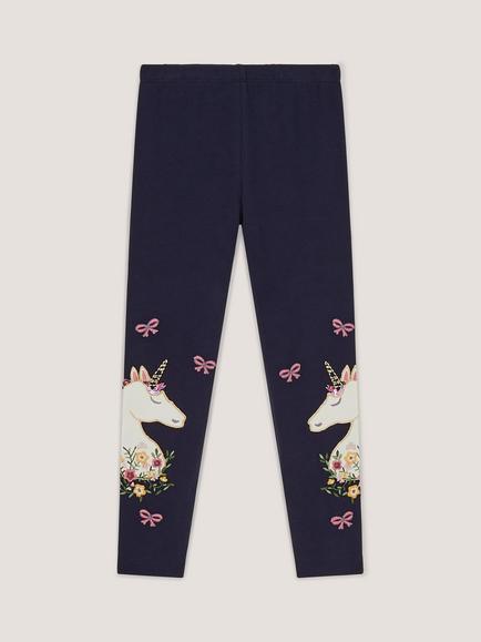Monsoon Kids' Embroidered Unicorn Leggings, Navy, Navy