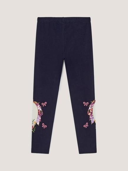 Monsoon Kids' Embroidered Unicorn Leggings, Navy - view 2, Navy