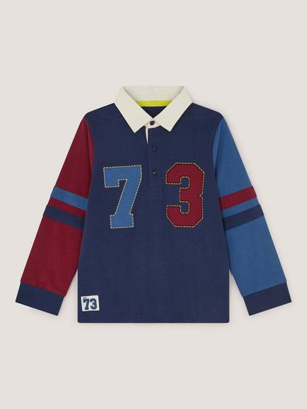 Monsoon Kids' 73 Applique Colour Block Rugby Shirt, Navy, Navy