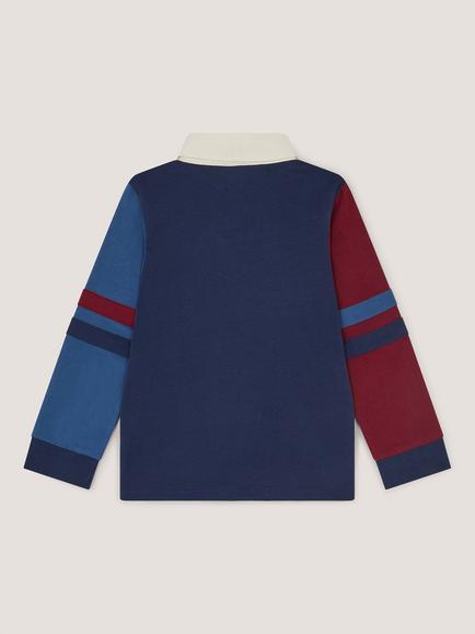 Monsoon Kids' 73 Applique Colour Block Rugby Shirt, Navy - view 2, Navy