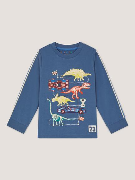 Monsoon Kids' Dinosaur and Car Long Sleeve T-Shirt, Blue, Blue