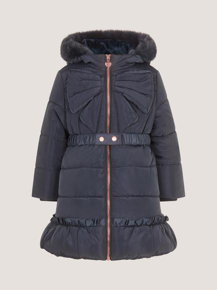 Monsoon Kids' Padded Bonita Bow Coat, Navy, Navy
