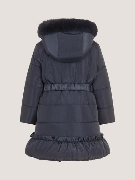 Monsoon Kids' Padded Bonita Bow Coat, Navy - view 2, Navy