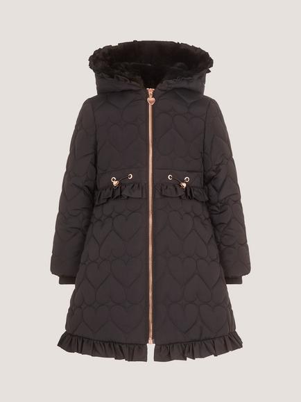 Monsoon Kids' Heart Quilted Padded A-Line Coat, Black, Black
