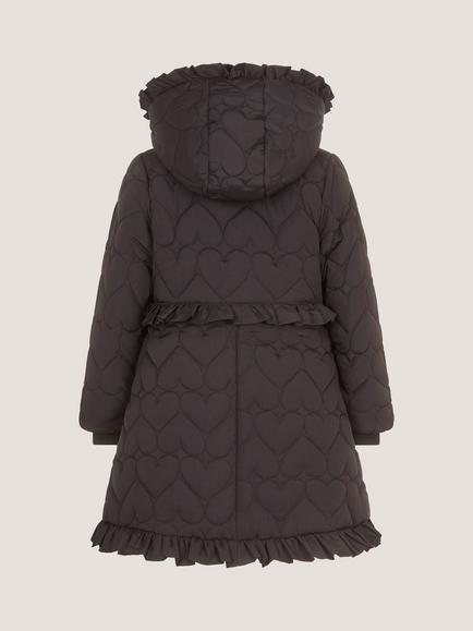 Monsoon Kids' Heart Quilted Padded A-Line Coat, Black - view 2, Black
