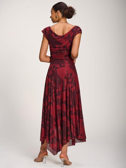 Jolie Moi Floral Draped Asymmetrical Maxi Dress, Red - view 2, Red
