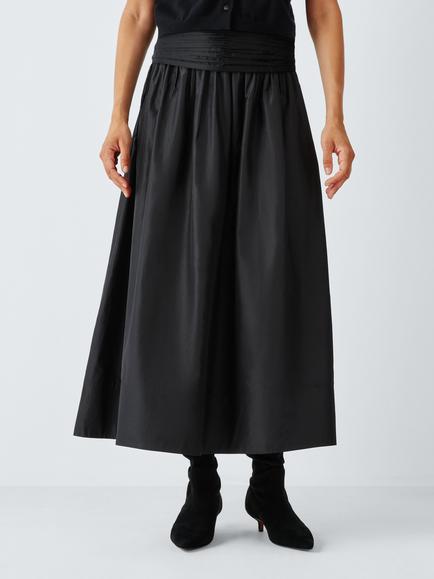 John Lewis x RIXO Hester Silk Taffeta Midi Skirt, Black, Black