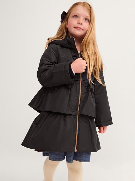 Monsoon Kids' Ruffle Raincoat, Black, Black