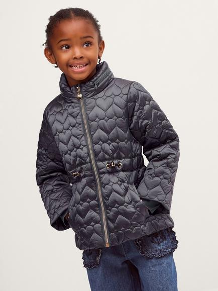 Monsoon Kids' Heart Quilted Metallic Coat, Blue, Blue