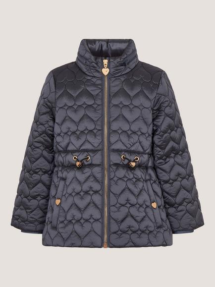 Monsoon Kids' Heart Quilted Metallic Coat, Blue - view 2, Blue
