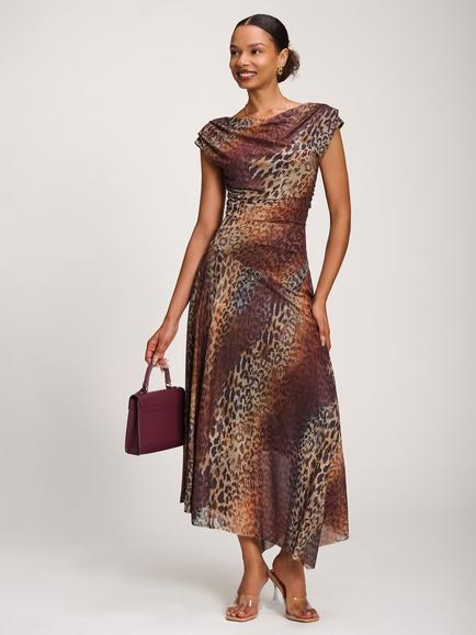 Jolie Moi Leopard Print Draped Maxi Dress, Brown/Multi, Brown/Multi
