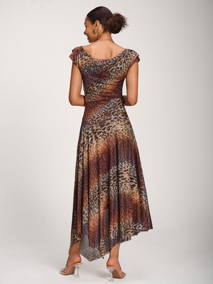 Jolie Moi Leopard Print Draped Maxi Dress, Brown/Multi - view 2, Brown/Multi