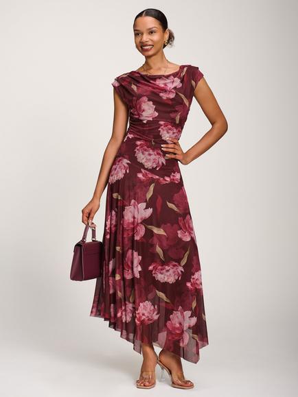 Jolie Moi Floral Print Draped Maxi Dress, Burgundy/Multi