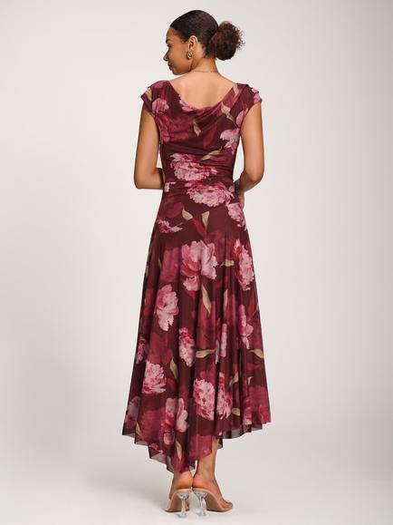 Jolie Moi Floral Print Draped Maxi Dress - view 2, Burgundy/Multi