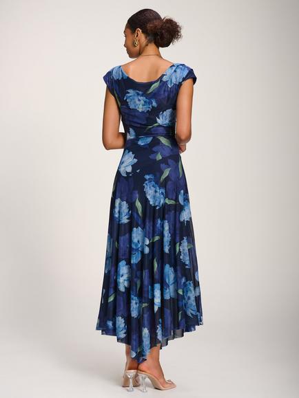 Jolie Moi Floral Print Draped Maxi Dress - view 2, Navy/Multi