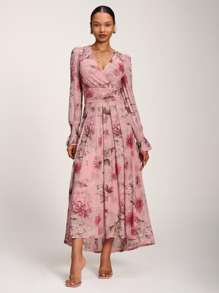 Jolie Moi Floral Long Sleeve Maxi Dress, PinkMulti, Pink/Multi
