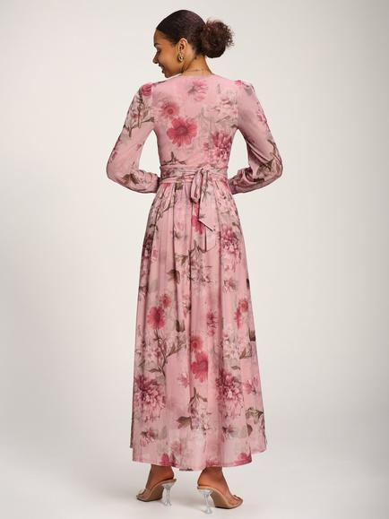 Jolie Moi Floral Long Sleeve Maxi Dress, PinkMulti - view 2, Pink/Multi