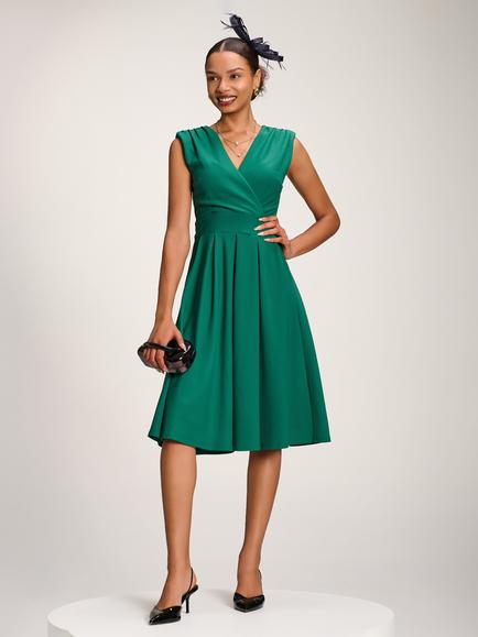 Jolie Moi Wrap V-Neck Midi Dress, Green, Green
